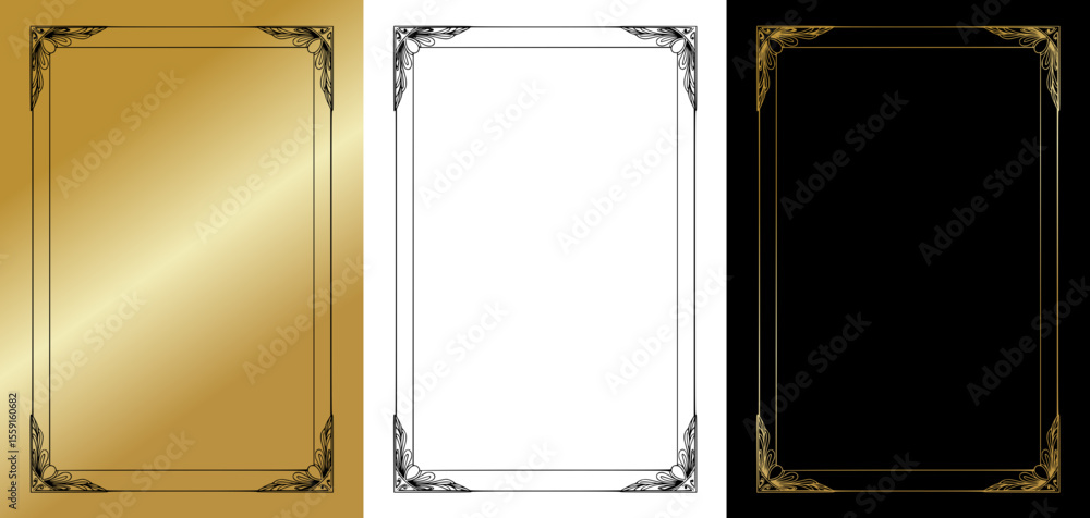 Poster isolated vector image of frame for postcards, linear style with decorative accents, three design var