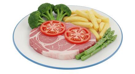 Isolated Plate with Steak, Fries and Broccoli