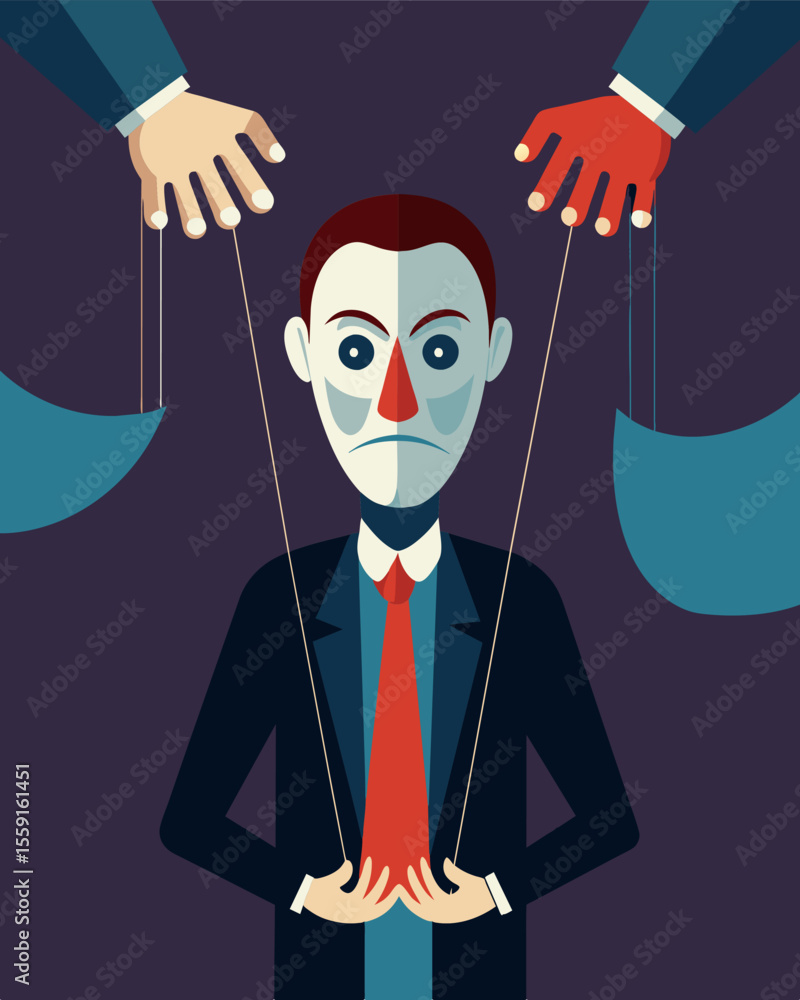 Poster the puppeteers fingers delicately controlling every movement of the marionette their face an express