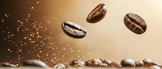 Roasted Coffee Beans Falling Aromatic Brown