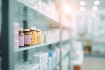 Pharmacy Shelves Filled with Various Medications