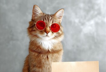 Funny Cat Wearing Red Sunglasses