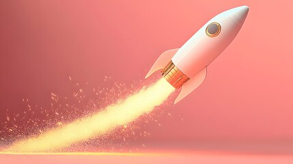 Pink Rocket Launching Startup Success Innovation
