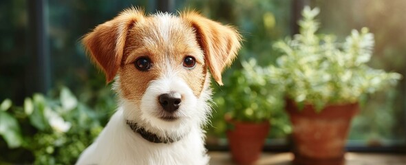 Adorable Jack Russell Puppy in Garden Setting