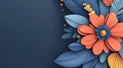 Elegant Paper Flowers Blue Teal Orange Floral Design