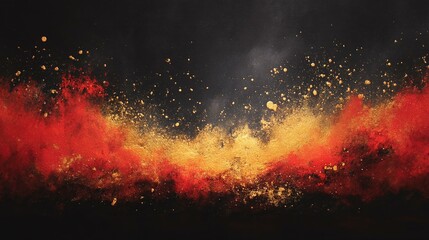 Abstract Explosive Burst of Red and Gold on Black Background