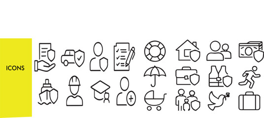 Insurance Icon Set &ndash; Health, Auto & Home Protection Symbols