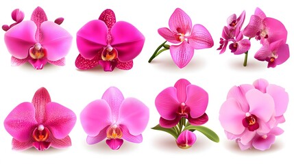 Pink Orchid Flowers Botanical Illustrations Set