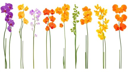 Vibrant Orchid Collection Stems Orange Purple Yellow Flowers