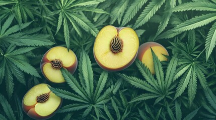 Peaches and Cannabis Leaves Surreal Art