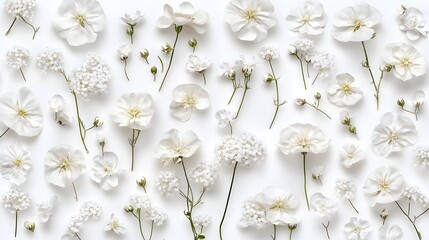 White Flowers Flatlay Photography Botanical Pattern