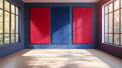Modern Room Interior Design Red Blue Panels Sunlight