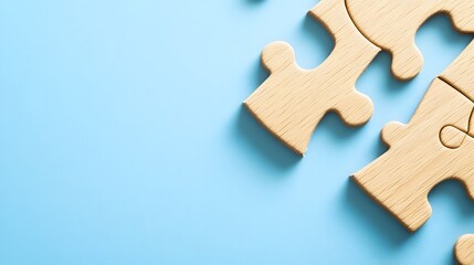 Wooden Puzzle Pieces on Blue Background Teamwork Concept