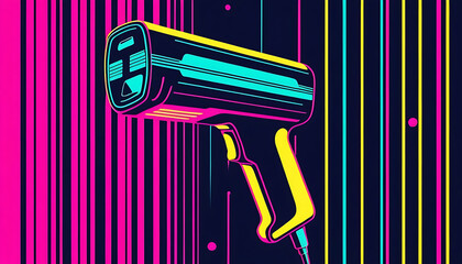 Retro Future Scanner: Vibrant Neon Stripes and Geometric Precision.
