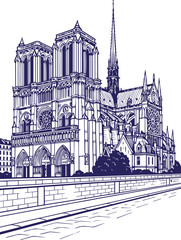 Fototapeta premium Notre-Dame Cathedral in Paris in detailed line art style