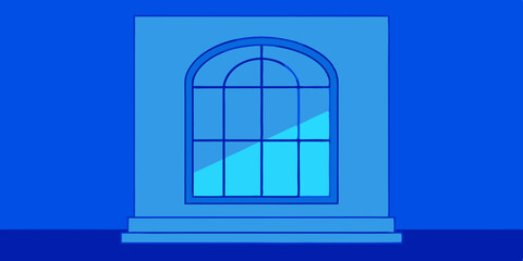 Classic Blue Empty Interior With Window 3D Render