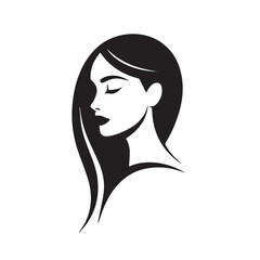 Beautiful female face with long hair Style isolated on white background
