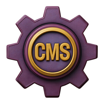 Purple gear with gold cms logo isolated on transparent background
