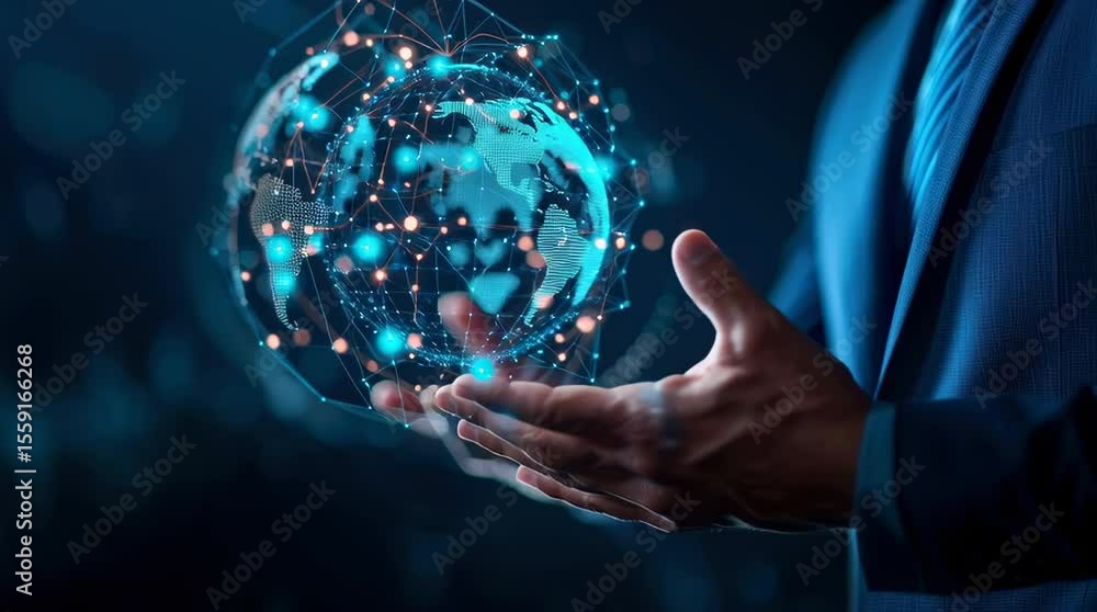 Poster global digital globe showcasing connectivity, data network innovation in world of digital technology