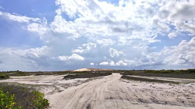 Buggy tour to the Amancio lagoon at Jericoacoara in Brazil. Dunes of Ceara