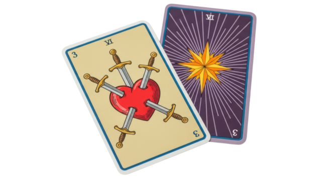 Isolated Tarot Cards with Heart and Swords