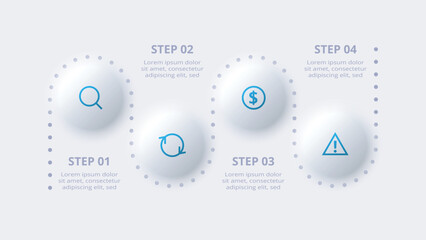 Neumorphic flow chart infographic. Creative concept for infographic with 4 steps, options, parts or processes.