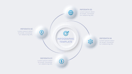 Neumorphic flow chart infographic. Creative concept for infographic with 4 steps, options, parts or processes.