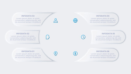 Neumorphic flow chart infographic. Creative concept for infographic with 68 steps, options, parts or processes.