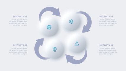 Neumorphic flow chart infographic. Creative concept for infographic with 4 steps, options, parts or processes.