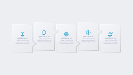 Neumorphic flow chart infographic. Creative concept for infographic with 5 steps, options, parts or processes.