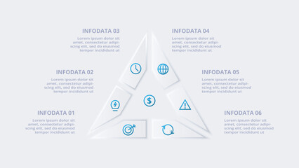 Neumorphic flow chart infographic. Creative concept for infographic with 6 steps, options, parts or processes.