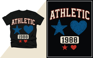 Retro athletic star and heart t shirt design vector illustration