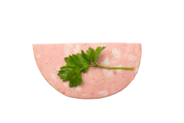 Close-Up of Half Circle Ham Slice Garnished with Fresh Parsley on Transparent Background