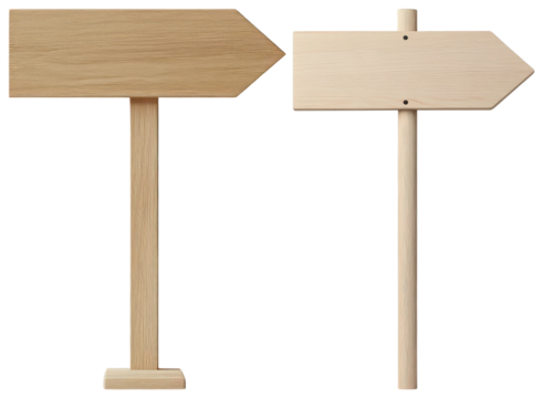 PNG Wooden directional signs blank, element set on transparent background