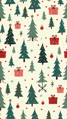 Obraz premium Seamless pattern with Christmas trees and gifts