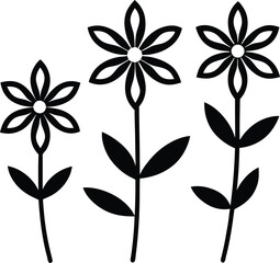 three abstract floral flower silhouettes nature vector design art