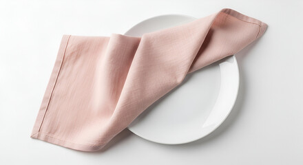 Elegant Composition Pink Napkin Gracefully Draped on a White Plate, Background Image