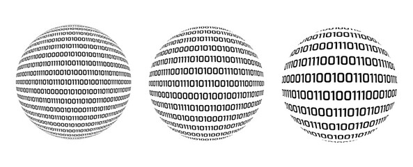 binary numbers ball sphere vector illustration set