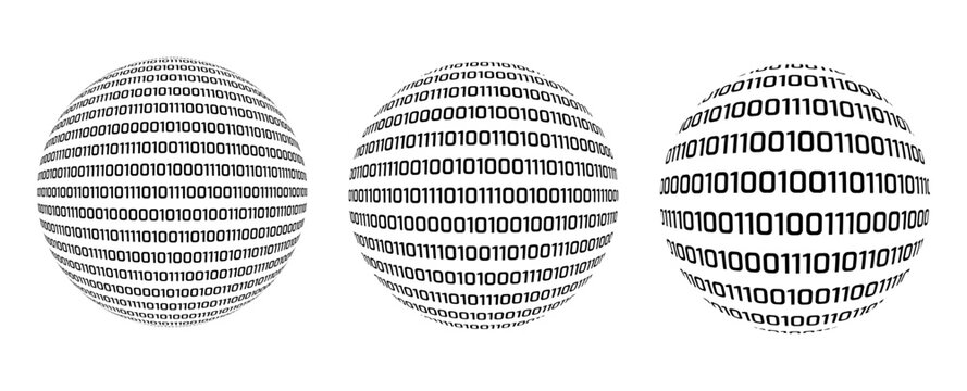 binary numbers ball sphere vector illustration set