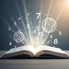 Obraz premium Unlocking Knowledge: Glowing Numbers and Futuristic Data Interfaces Emerging from an Open Book