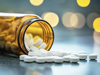 Pills spilling from a brown bottle