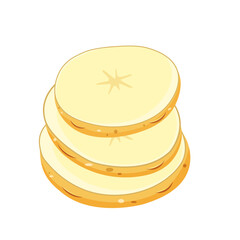 Potatoes cut into circles and slices in section isolated on white background.