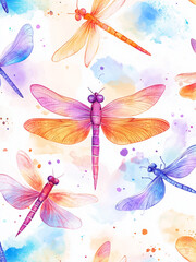 Watercolor Dragonflies A Colorful and Delicate Insect Design