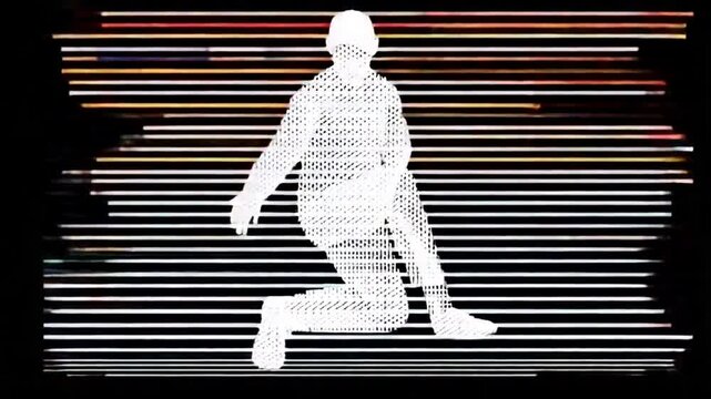 Abstract animated sequence of a baseball player pitching, showcasing motion and digital art