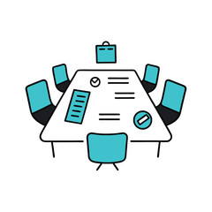 boardroom table with documents corporate icon.