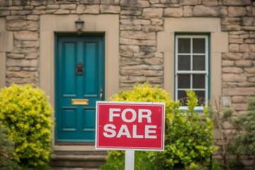 Charming House For Sale Sign in Front of a Traditional Home