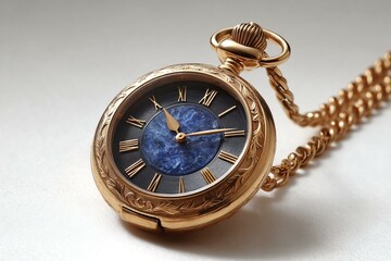 Vintage Gold Pocket Watch with Blue Stone Face