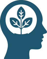 Mental health and wellness concept with head and tree leaves for growth and development icon