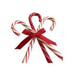 Three Classic Christmas Candy Canes Tied Together With a Red Ribbon