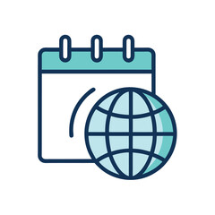 calendar and globe icon scheduled global event 